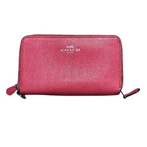 Coach Medium ID Zip Double Pink Leather Wallet